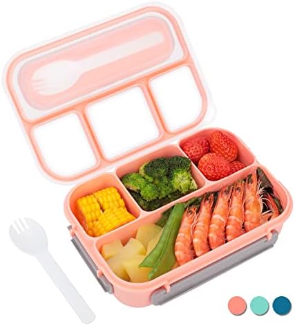 Bento Box,Bento Box Adult Lunch Box, Lunch Box Containers for Toddler/Kids/Adults, 1300ml-4 Compartments&Fork, Leak-Proof, Microwave/Dishwasher/Freezer Safe, Bpa-Free(Pink)