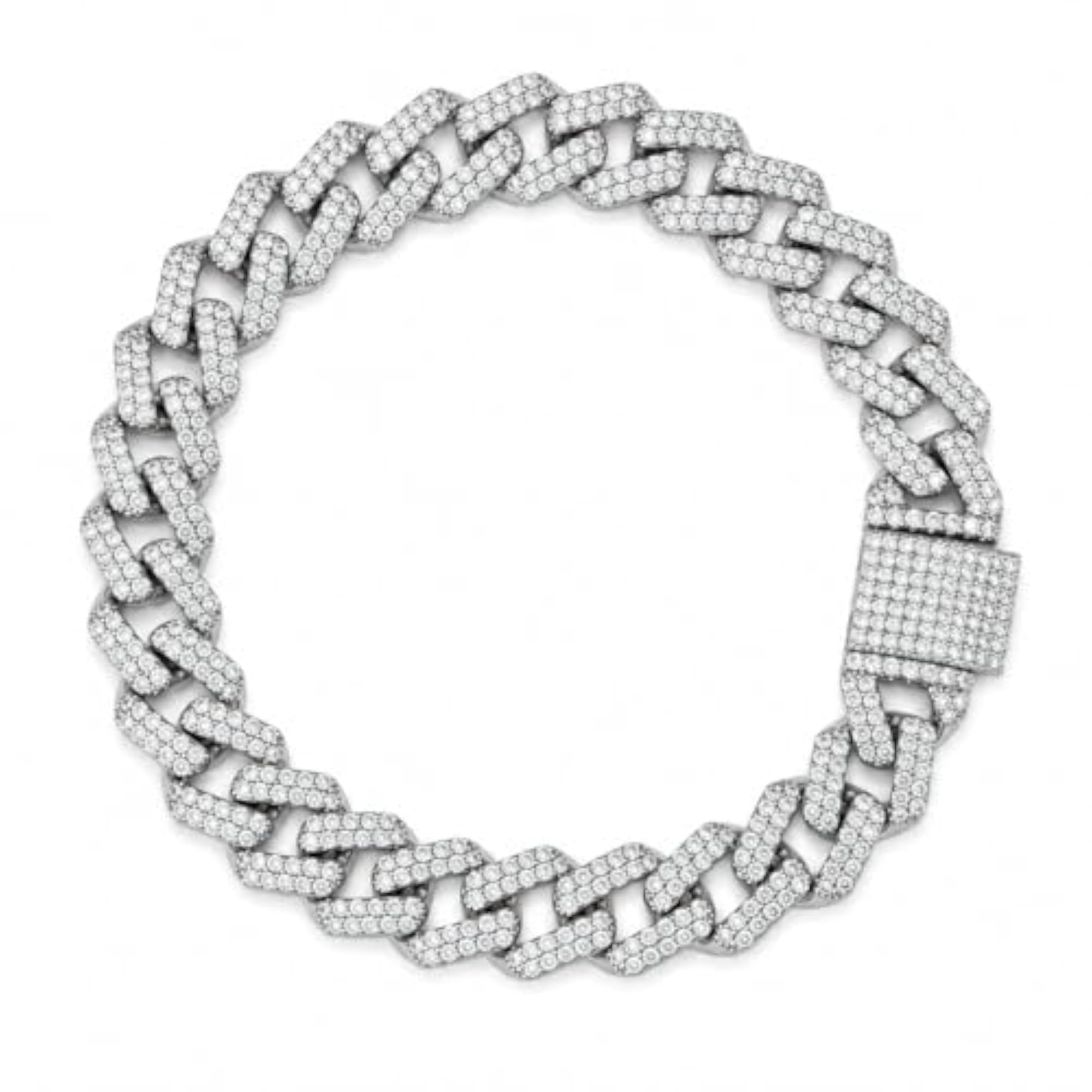 Men's Iced Cuban Silver Bracelet, Premium Silver Tone