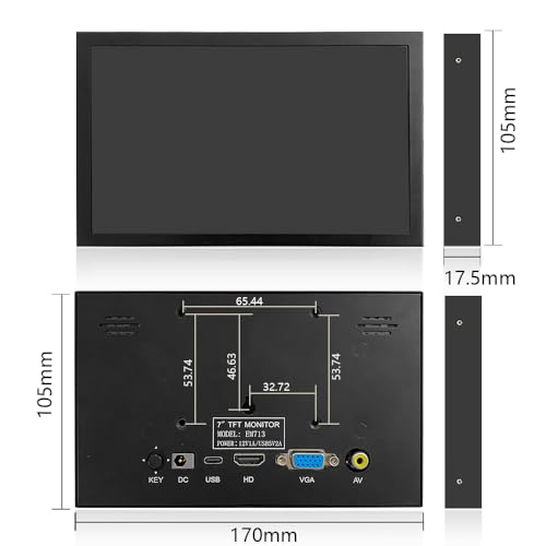 Image of 7 Inch Mini Monitor HDMI, Portable Vga Monitor with AV BNC 1024x600 LCD Screen with Built-in Speakers,IPS Multi-Function Small Display for Raspberry Pi PC /TV /DVD /CVBS