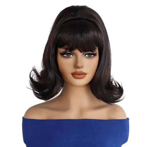 Perruque de cheveux courts bouclés noirs frange soignée pour femme