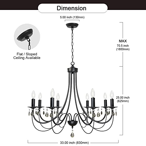 Lucidce Modern Crystal Chandeliers 8 Lights Black Chandelier Mid Century Ceiling Lighting Dining Room Light Fixtures Elegant Pendant Lighting For Dining Room #TOP4