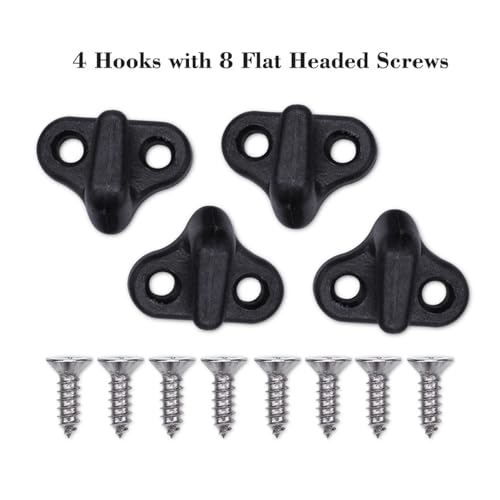 4Pcs Kayak J Hooks, Nylon Kayak Lashing J Shape Hooks Replacement Canoes Paddleboards Rowboats Lashing Deck Rigging Kit with Flat Head Self Tapping Screws, Black3