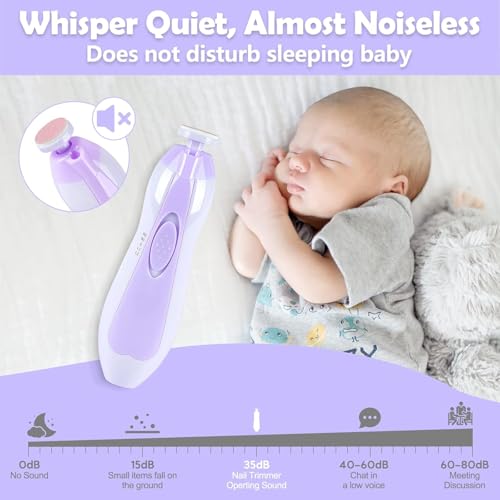 Image of Electric Nail File Drill for Baby No Sharp Claws Hurt, 6 in 1 Safety Cutter Trimmer Clipper for Toes and Fingers (Blue) (Purple-18 in 1)