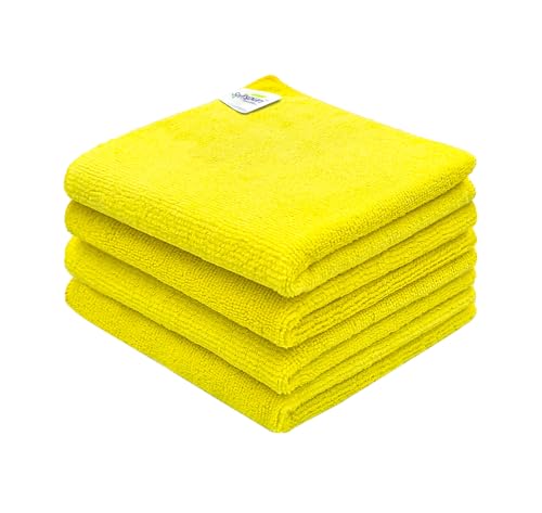 SOFTSPUN Microfiber Cleaning Cloth (4pcs 30x30cm) 340 GSM, Yellow, Thick Lint & Streak-Free Super Absorbent Multi-Purpose Automotive Towels for Cars Bike, Glass Polishing, Washing & Detailing