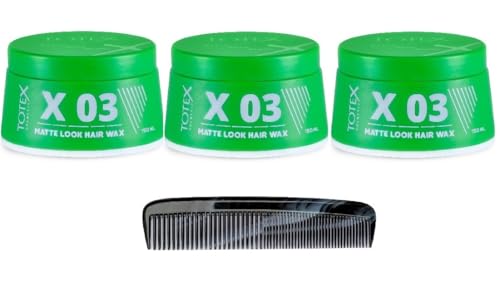 TOTEX Cera para el cabello I Hair Styling Wax 150 ml, paquete de 3 unidades, más peine de bolsillo marmolado, encuentra tu look I (3 unidades afrutadas, 3 x Aqua X03 verde)