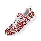 POLERO Festival Reindeer Tree Print Christmas Shoes for Women Lace Up Sneaker Walking Running Shoes Flats Lightweight Holiday Party Footwear Size 8