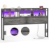 Unikito Headboard for King Size Bed with Storage Shelf, Head Board with 3 Outlets and 2 USB Ports, Headboards with RGB LED Light, Height Adjustable, Sturdy and Stable, Easy Assembly, Black Oak