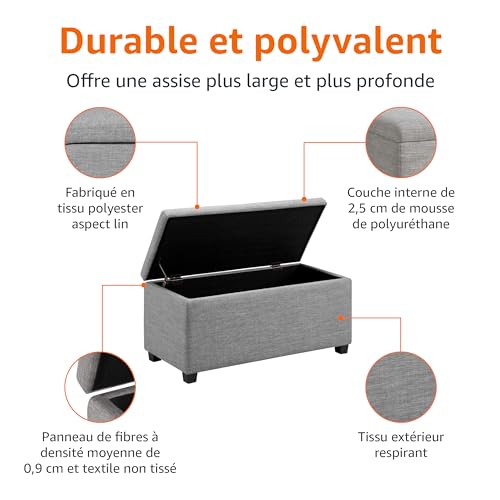 Banc d'entrée gris clair aspect lin Amazon Basics coffre bout de lit