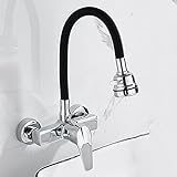 Montage mural : le réglage des deux trous de montage varie de 135 mm à 165 mm. Robinet de cuisine mural, petite surface, gain de place. La fixation est complète et facile à installer.