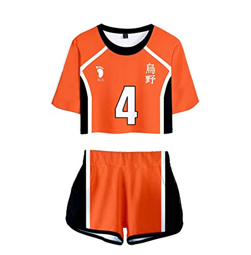 Flyself Unisex Haikyuu Crop Top and Shorts Set Cosplay Haikyuu Kozume Kenma Gakuen Koukou Costume Sports Suit High School Volleyball Uniform for Boys Girls