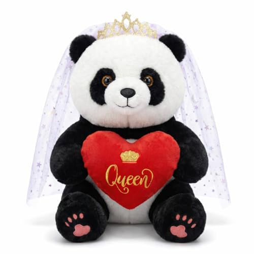Image of ELITE CREATIONS Queen Panda Soft Toy with Crown & Veil Holding Queen Heart Cushion | 40 cm Cute Panda Teddy Bear | Romantic Gift for Girlfriend Wife Kids | Valentine Birthday