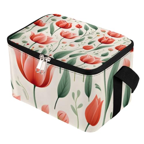 Lunch Bags for Women Men 9 Cans,Red Flowers Hot & Cold Food Delivery Bag Insulated Grocery Bag Insulated Lunch Box Tulips Cooler Bag for Office Work Picnic Beach