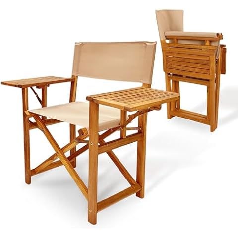 Aspect Living Walker Outdoor Folding Directors Chair with Side Tables - Natural Finish Wooden Chair, Patio, Poolside, Backyard, Garden - Indoor & Outdoor Use - Robust Wood Construction - 65246 Cover