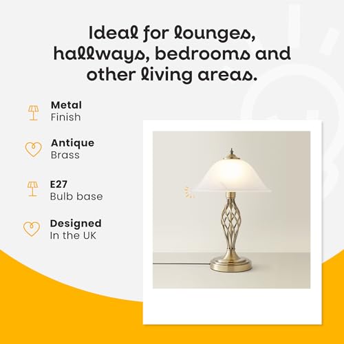 MiniSun | Antique Brass Barley Twist Table Lamp with a Frosted Alabaster Shade | Table Lamps, Home Décor & Improvement Essential - Image 4