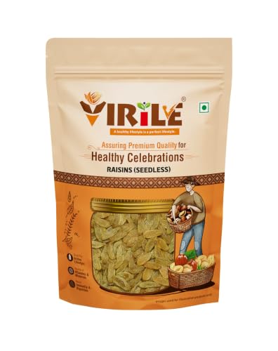 Image of VIRILE Premium Raisins Seedless /Kishmish, 400g (Pack of 2), Source Of Potassium, Dry Fruits, Green Raisins