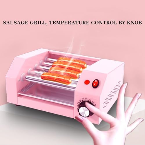 Electric Hot Dog Roller Machine, 300W 5-Roller Grill, Countertop Hot Dog Heater for Snack Bars & Convenience Stores - Perfect for Parties & Events (Pink)