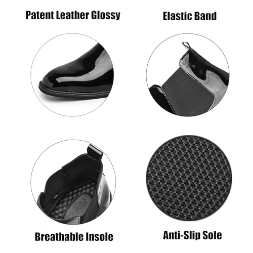 Men'S Patent Leather Chelsea Dress Boots Fashion Leather Waterproof Low Heel Elastic Band Slip On Ankle Boots Casual Business Formal Wedding Party Oxford Booties2