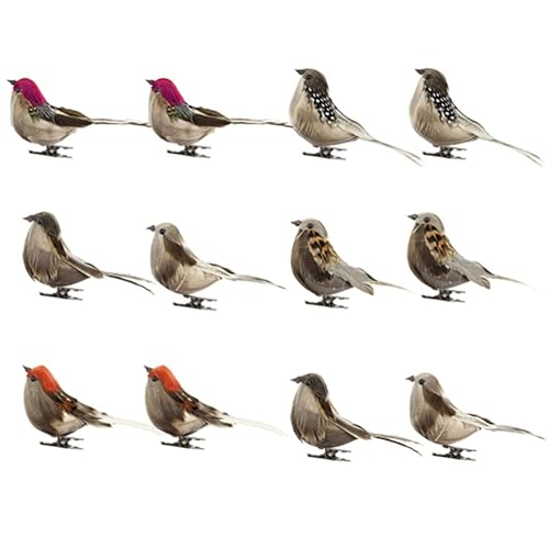 Décorations printemps jardin avec 12 oiseaux de simulation multicolores sur pinces - 2