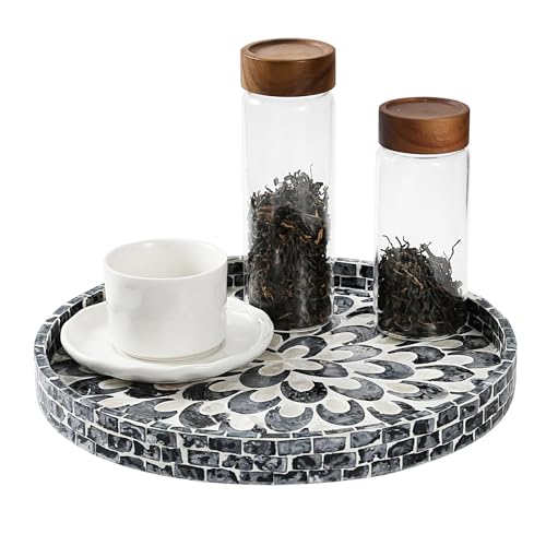 12.5" Lazy Susan for Table Top – Mother of Pearl Spinning Turntable Serving Tray, Marble Lazy Susan Organizer for Dining Table Centerpiece, Kitchen Island Decor, Bathroom Counter, Outdoor Use (Blue)