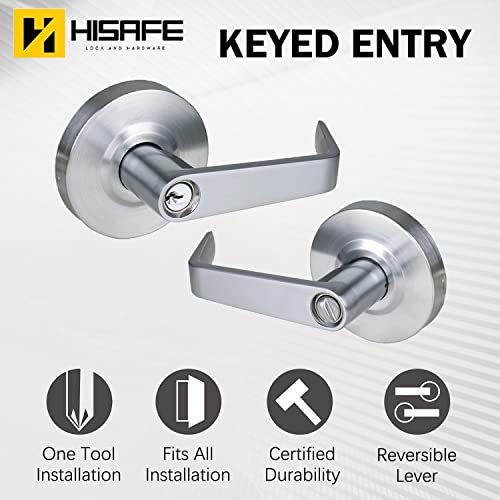 Heavy Duty Grade 2 Keyed Entry Door Lever, Satin Chrome Finished Entry Door Commercial Handle, Ul 3 Hour Fire Rated Ergonomic Lever For Exterior Door And Front Door, 70Mm Latch #TOP1