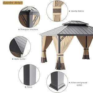 12x14hardtopgazebooutdooraluminumframepermanentgazebogalvanizedsteeldoubleroofpergolawithnettingsandcurtainsforpatiolawnsbackyarddeckbrown Urban Country Home Decor 12×14 hardtop gazebo outdoor aluminum frame permanent gazebo galvanized steel double roof pergola with nettings and curtains for patio lawnsbackyard deckbrown urban country home decor