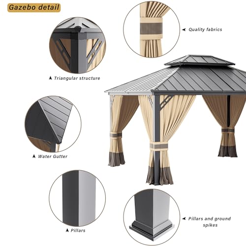 12x14hardtopgazebooutdooraluminumframepermanentgazebogalvanizedsteeldoubleroofpergolawithnettingsandcurtainsforpatiolawnsbackyarddeckbrown Urban Country Home Decor 12×14 hardtop gazebo outdoor aluminum frame permanent gazebo galvanized steel double roof pergola with nettings and curtains for patio lawnsbackyard deckbrown urban country home decor