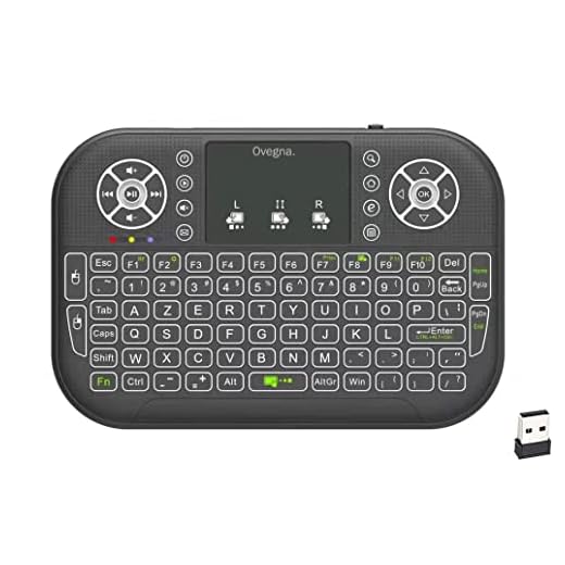 Ovegna i11: Mini tastiera wireless AZERTY, Wireless 2.4Ghz, Touchpad, ricaricabile, retroilluminata RGB, per Smart TV, PC, Mac, Raspberry PI, controller Laptop su Windows, Android, MacOS e Linux