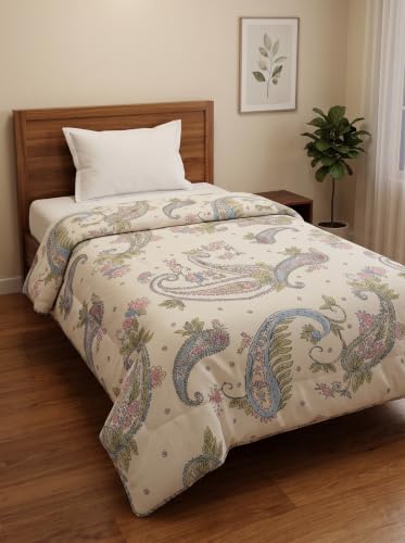 Image of Mafatlal 120 GSM Tulip AC Comforter for Single Bed | Ultra Soft Lightweight Reversible Blanket | Breathable Microfiber Quilt Rajai for All Season Comfort | 154 x 228 cm | Off-White
