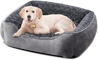 JOEJOY Dog Bed Extra Large - Washable Dog Bed Anti-Anxiety Dog Bed Soft Plush Dog Bed Rectangle Non-Slip Bottom Pet Bed - Small | Medium | Large Size Mattress Mat For Dog, Grey
