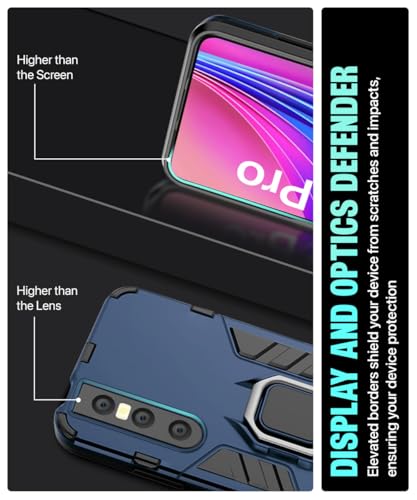 Image of WOW IMAGINE Shock Proof Back Case Mobile Cover for Vivo V15 Pro | Back Cover Case (Tough Armor | Hybrid PC + TPU | Ring Holder & in-Built Kickstand | Blue)