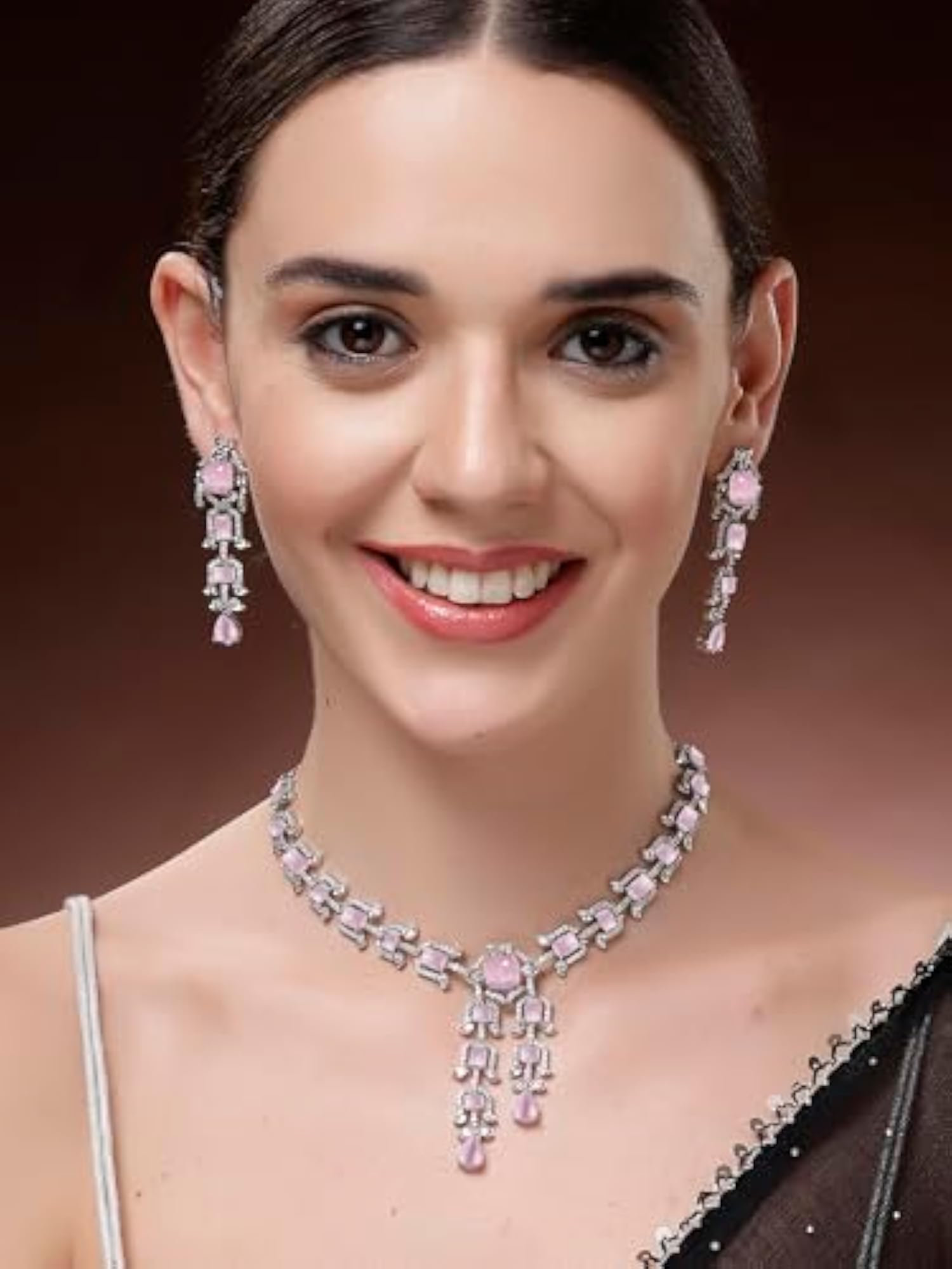 Silver-Plated American Diamond Jewellery Set