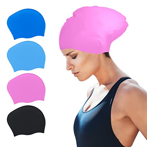 SUSNUAN Swimming Cap for Women and Men Large Swimming Cap for Long hair Waterproof Silicone Swimming Hat for Long Hair Adult Swimming Hat Swim Cap Pink 21*26CM