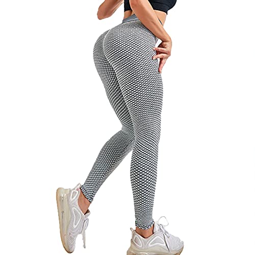 LISHAN Leggings for Women Ruched Butt Lifting High Waist Yoga Pants Stretchy Workout Textured Booty Tights S Grey