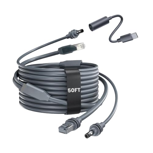 SCIFUSION 50FT/15M Starlink Mini Ethernet Cable, 2-in-1 Integrated DC Power and Gigabit Data Replacement Cord, Heavy-Duty Waterproof Starlink Mini Accessories for RV, Marine, Camping