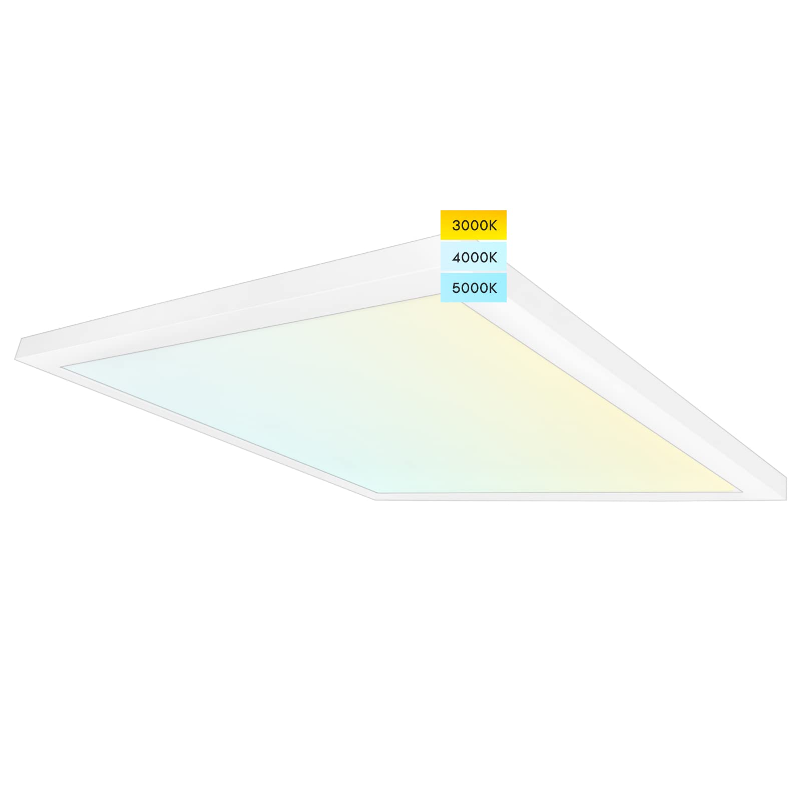 luxrite 2x2 ft surface mount led flat panel light 3 color selectable 3000k - 5000k 4000 lumens 0-10v dimmable flush mount bracket included 120-277v damp rated ul certified dlc listed