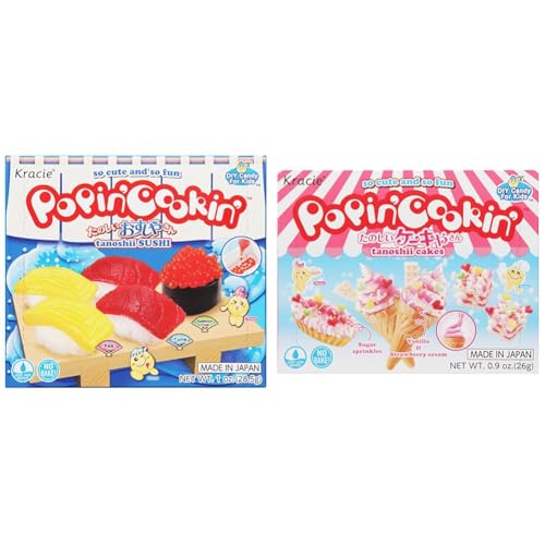 Kracie Popin' Cookin' DIY Candy Bundle - Sushi Kit (1 Ounce) and Cake Kit (0.9 Ounce), No Bake (Pack of 1 Each)