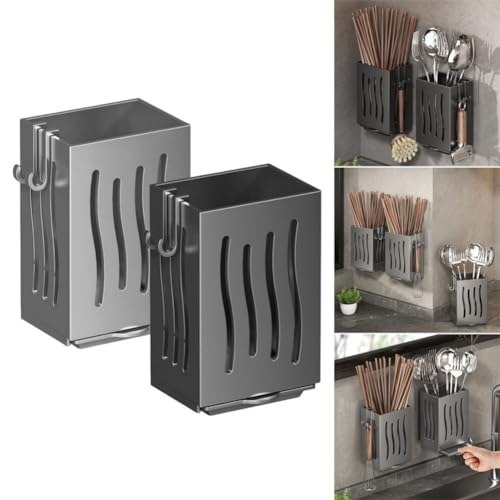 Jayruit Cutlery Holder, Wall Mounted Kitchen Drying Rack Cutlery Holder Storage Boxes With Drip Tray Cutlery Drainer Utensil Organiser For Table And Kitchens (Black) - Image 9