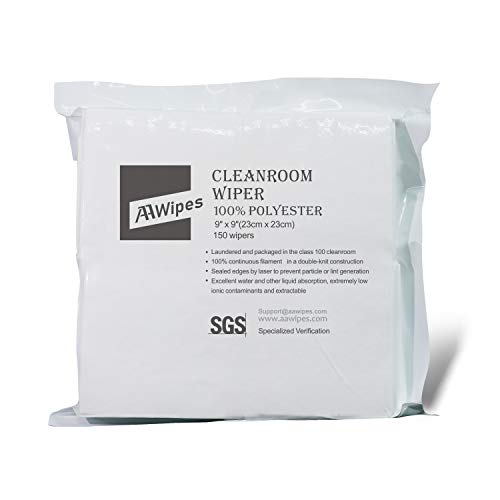 Image of AAWipes Cleanroom Cloth Wipes 9"x9" (Bag of 150 Pcs) Double Knit 100% Polyester Wipers Lint Free Cloths with Ultra-fine Filaments, Laser Sealed Edge, Class 100 Cloths, Ultra-soft Wipes CP14009
