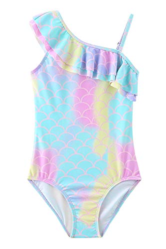 Image of Girls One Piece Swimsuits One Shoulder Ruffle Swimwear Floral Bathing Suit
