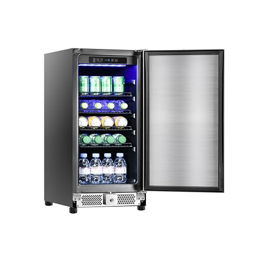 Advanics 15 inch Outdoor Beverage Refrigerator, Under Counter fridge, 120 Cans Outdoor Wine Cooler with Stainless Steel Finish for Beer, Soda, Freestanding Small Drink Cooler