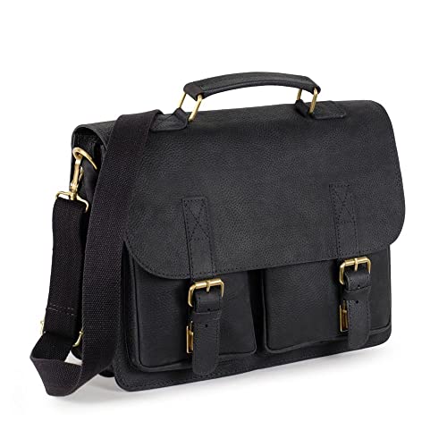 Jahn-Tasche Kompakte Aktentasche Businesstasche Größe M aus Büffel-Leder im Vintage-Style, Schwarz, für Damen und Herren, 410-n