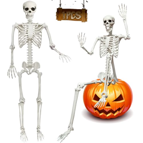 Umeelr 5.9Ft Poseable Life Size Skeleton, Plastic Full Size Human Skeleton With Movable Joints For Halloween Garden Party Decoration