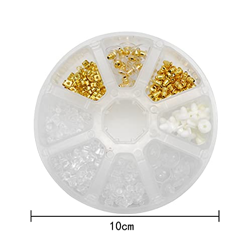 TYPHEERX 400Pcs Earring Backs Soft Rubber Butterfly Plug Earrings Stoppers 8 Style (Clear, Gold)