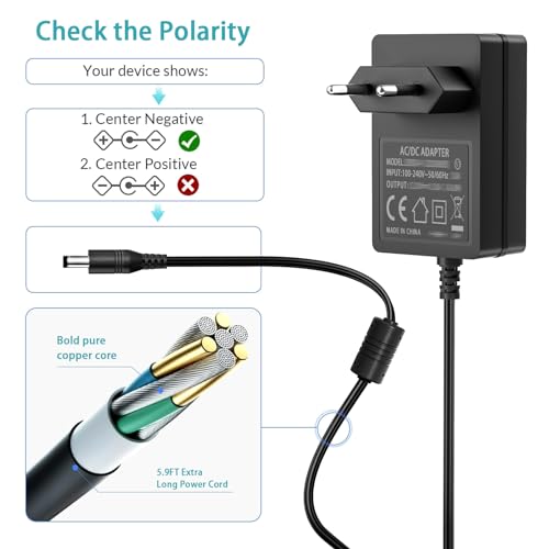 9V Netzteil, Netzadapter 9V 1,5A 1A Tip Negative Kompatibel mit BOSS Effektpedal Casio Keyboard Donner Roland Musical Instrumente Distortion PSA -120S, mit 5-Wege-Daisy-Chain-Kabel