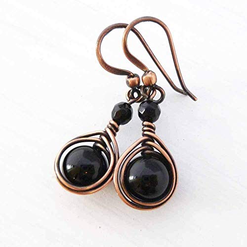 Handcrafted-Solid-Copper-Earrings-with-Black-Onyx-Gemstone-Antiqued-Copper-1-drop