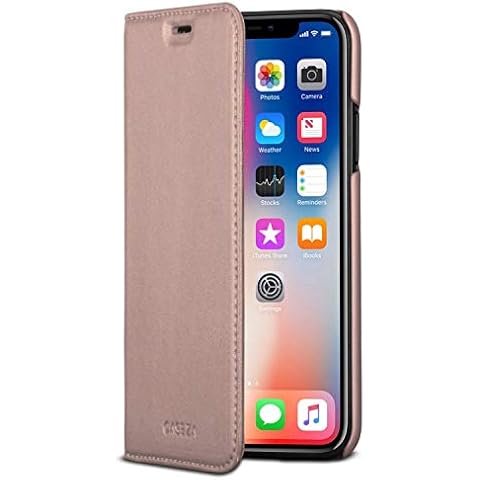 CASEZA iPhone XS Flip Case/iPhone X Case Rose Gold Oslo PU Leather Premium Vegan Leather Wallet Book Folio Cover for the Original iPhone XS/X / 10S / 10 - With Magnetic Closure Cover