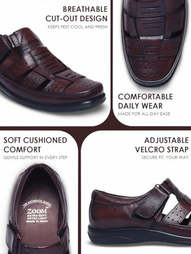 Image of Zoom Shoes Genuine Tinted Leather Casual Sandal For Men ZA-2337 | Comfortable /Ventilated Sandal With Anti-Slip Technology, Flexible Sole And Memory Cushion Padded Insole