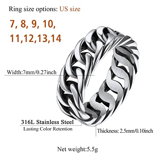 FindChic Punk Chain Link Rings Statement Rings for Women Men Stainless Steel Index Middle Knuckle Finger Hip Hop Rings for Couples Size 8 Cocktail Party Jewelry - Thumbnail 7