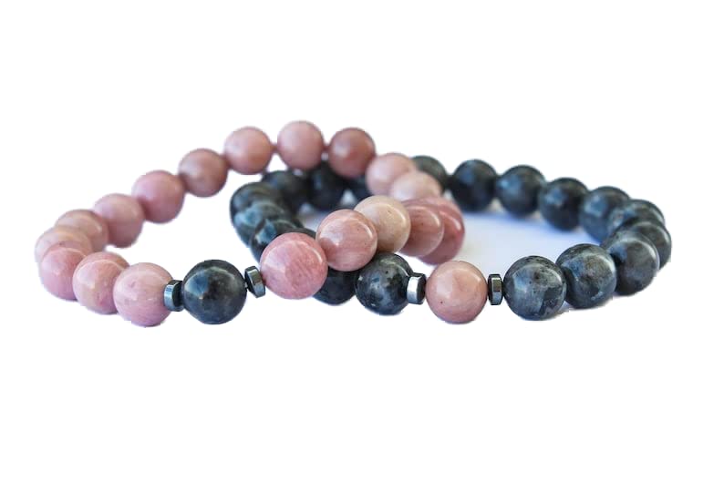 Bracelet hématite larvikite rhodonite 8mm anti-stress pour le quotidien