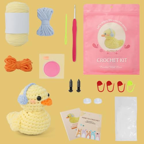 Image of Duck Crochet Kit for Beginners Adults & Kids, Amigurumi Learn to Crochet Starter Kit with 4K Step-by-Step Video Tutorials, Includes Pre-Started Yarn, Crochet Hooks & Accessories - Yellow Duck